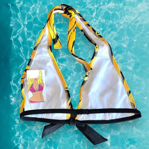 90's Minimalist Plunge Bikini Top Animal Print Boho Bralette Swimsuit Top - Picture 6 of 7